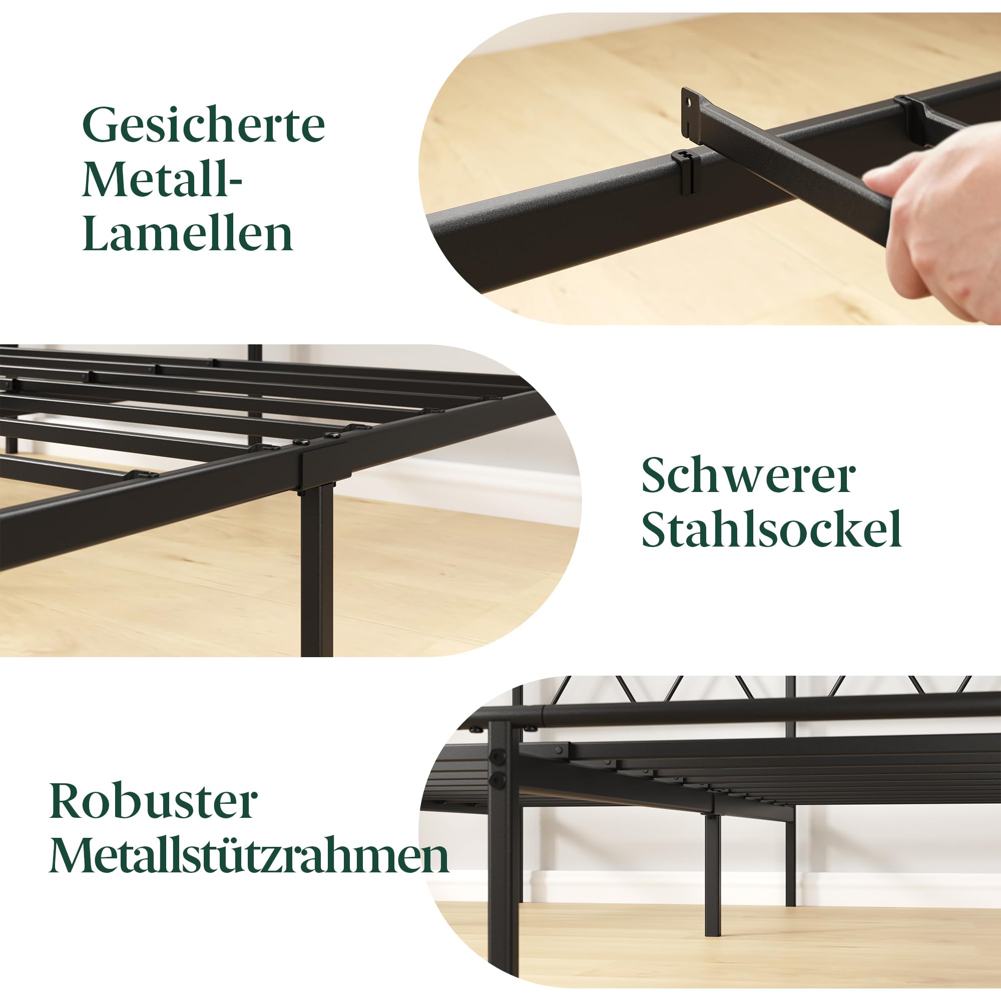 Zinus Elias Bettgestell 140x200 cm mit Moderne Kopfteil - Metallbett 140x200 mit Metall-Lattenrost - 30 cm Hohe Plattform mit Freiraum Darunter - Kein Boxspringbett Erforderlich - Schwarz