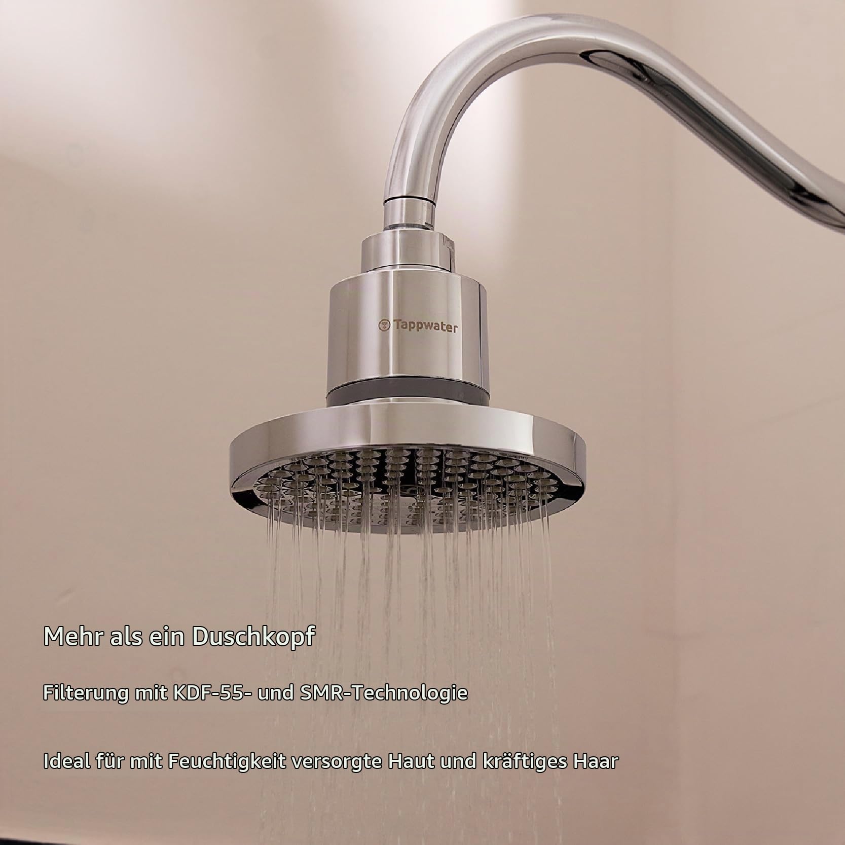 Tappwater ShowerPro Rain SMR – Duschkopf mit Filter. Entfernt 70+ Stoffe. KDF-55 & SMR-Technologie. Für hydratisierte Haut, kräftiges Haar. Hält 6 Monate oder 15.000–30.000 Liter.