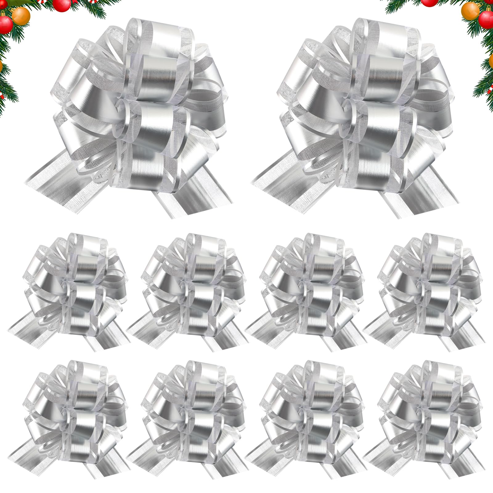 yisight 10pcs Lazo Regalo Grande, Lazos para Lazos de Boda, Diámetro de 15 cm, Cinta para Moños de Regalo, para Boda, Bolsas de Azúcar, Manualidades, Coche Decoración (Plata)