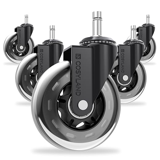COSYLAND Castor for Office Chair Wheels - 11mm x 22mm 5 Pieces Office Chair Casters - Silent Swivel Castors Castors - for Parquet Flooring, Laminate and Tiles, No Scratches