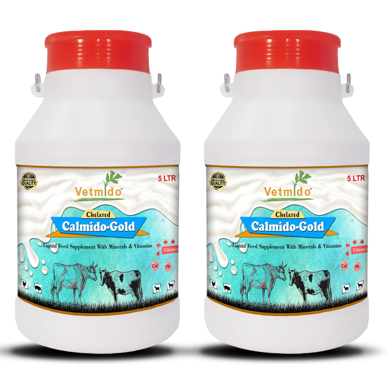 VETMIDO Calmido Gold - Chelated Liquid Calcium Supplement for Cattle, Cow, Buffalo, Goat, Pig, Poultry and Farm Animals (5Ltr x 2) Combo - Pack of 2