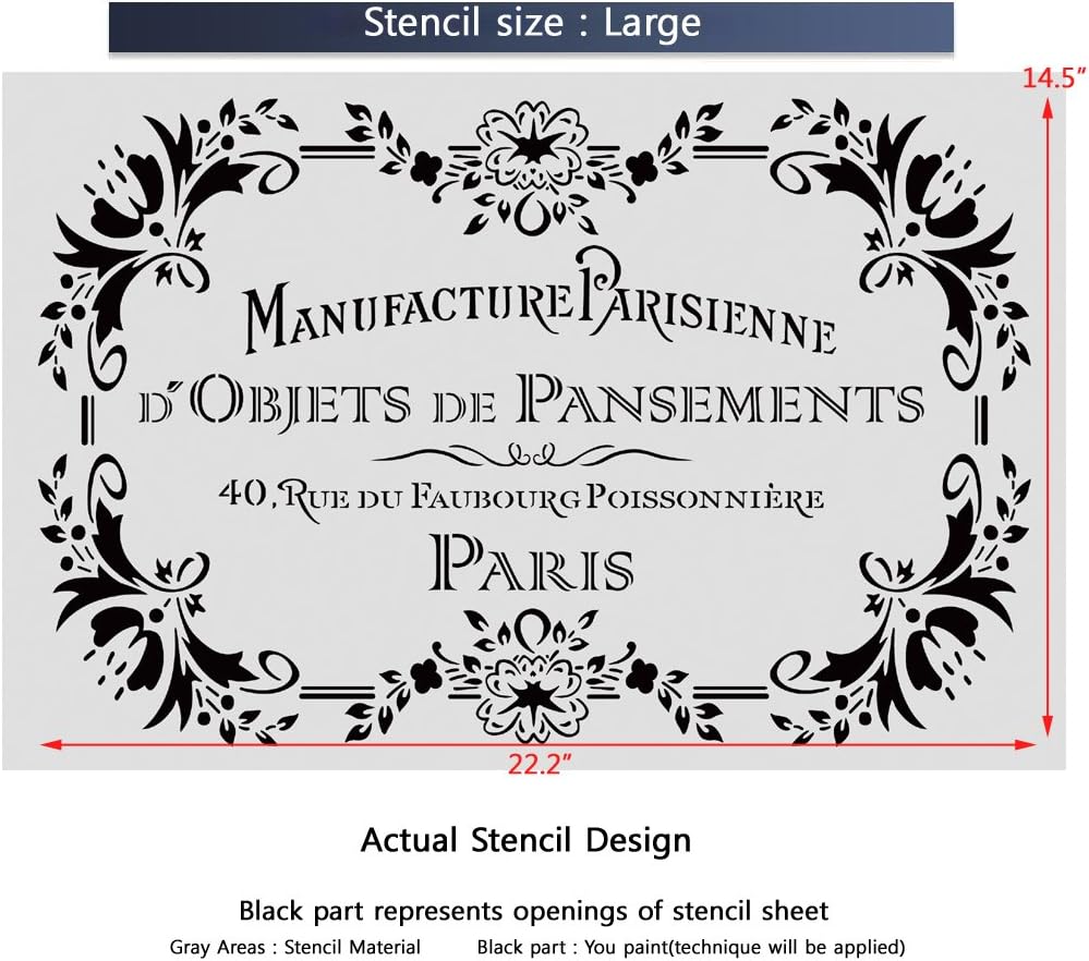 Manufacture Parisienne Stencil for Painting Signs Crafting DIY Wall Decor - Artistic Stencil (Large)