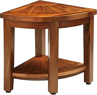 Rose Home Fashion Teak Shower Bench, Teak Shower Stool, 18" Teak Wood Bath Spa Shower Stool Corner Bench Stool, All Teak Wood Corner Seat Shower Bench/Stool,Assembly Required