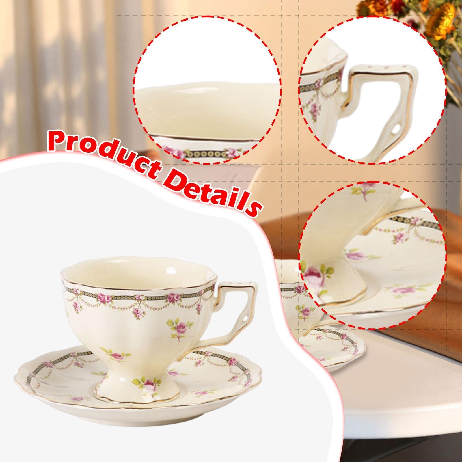 Set di Tazze E Piattini da caffè in Ceramica, Stoviglie Portatili Creative con Motivo Floreale