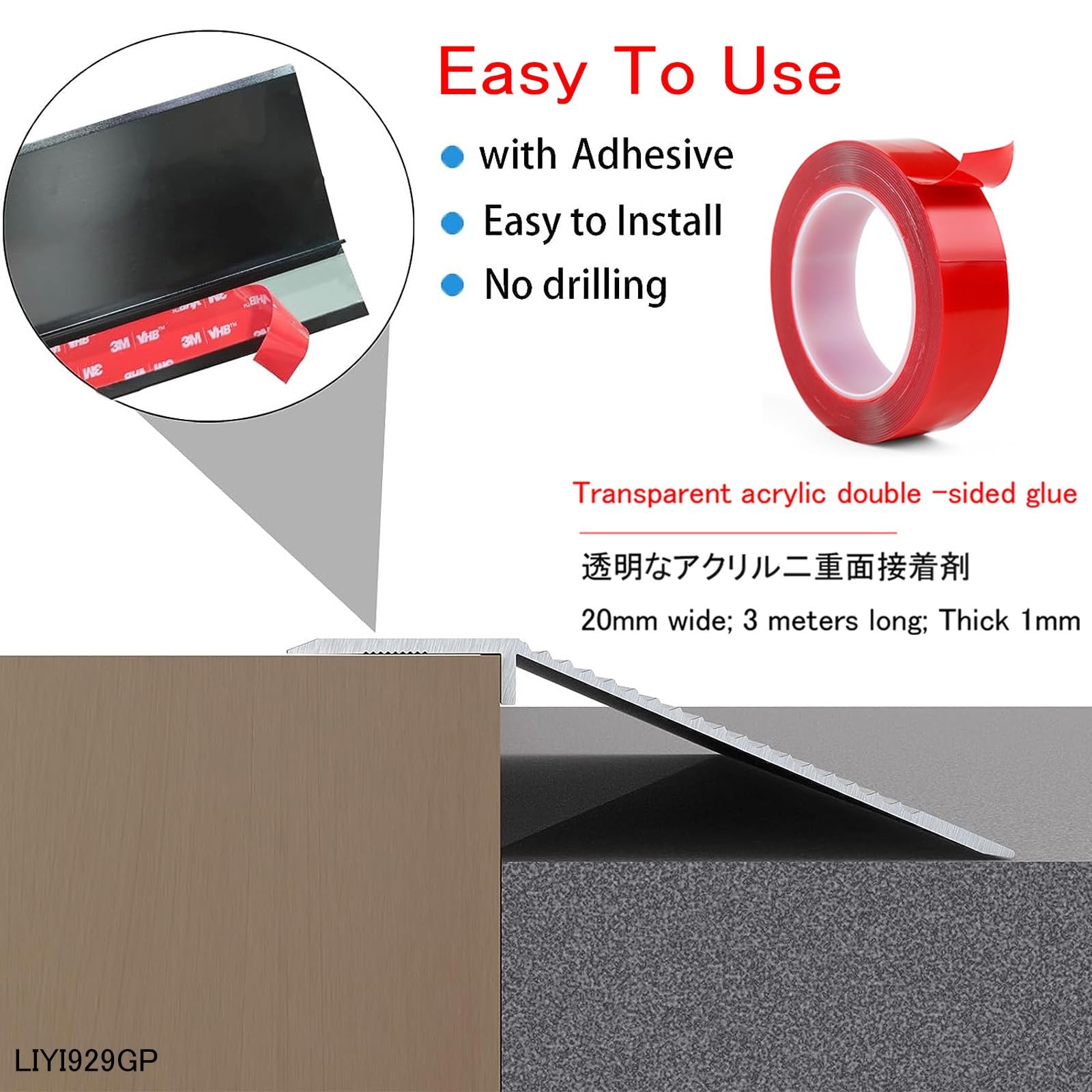 LIYI929GP Strisce di Copertura per Pavimenti Soglia di Dislivello Pavimento, Profilo Soglia di Transizione per Moquette E Pavimento, Soglia di Dislivello Pavimento Dorate per Dislivello 10-40mm