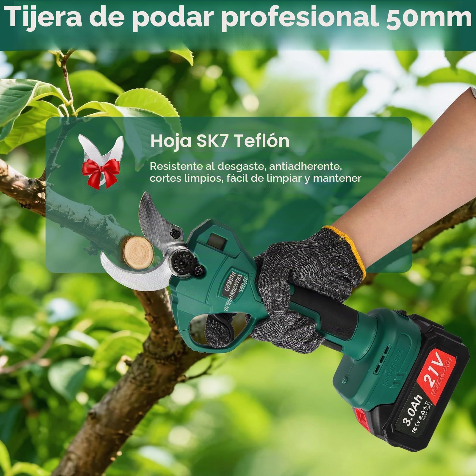 Tijeras de Podar Eléctricas 40mm con 2 Baterías 3.0Ah Cable de Extensión 1.4m Podadora de Batería Brushless para Olivos Viñedos y Ramas Altas | Tijeras eléctricas profesionales ligeras y pantalla LCD de corte progresivo para olivos viñedo y jardín