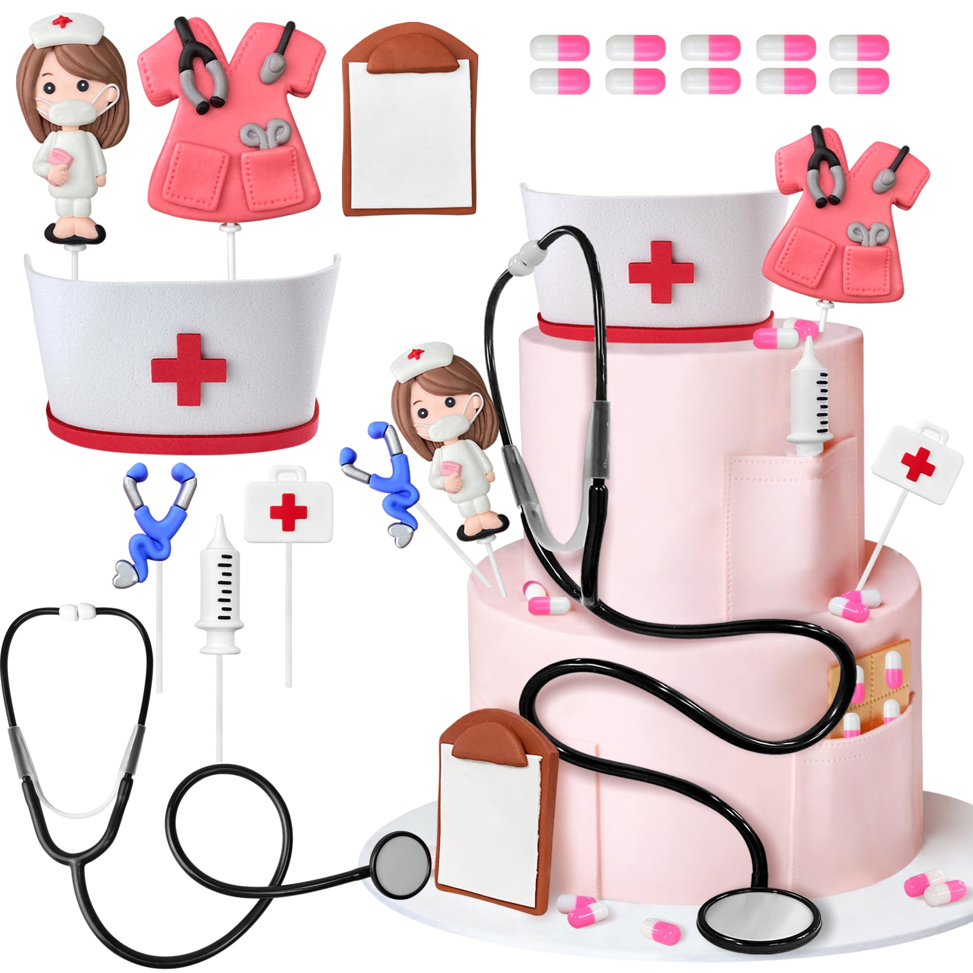 Photo 1 of 18PCS Nurse Cake Topper Nursing Cupcake Toppers for Nursing Doctor Graduation Party Supplies