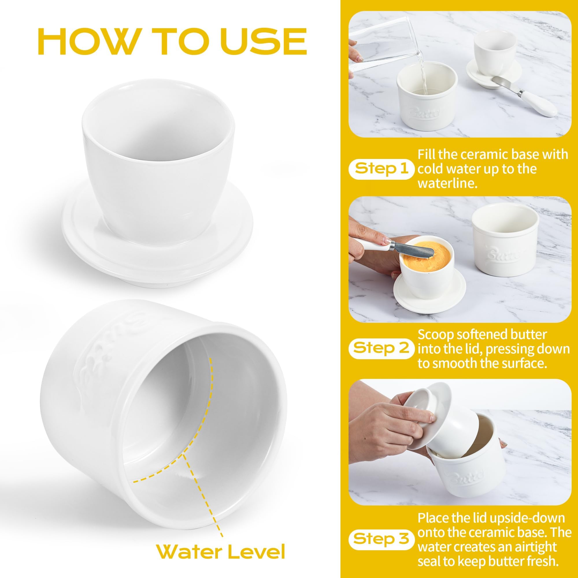 Mantequera Francesa con Enfriamiento por Agua, Fresca Fácil de Untar | Cerámica Butter Keeper Crock con Tapa y Cuchillo de Mantequilla, Diseño de Tarro Mason, Butter Dish para Cocina y Mesa