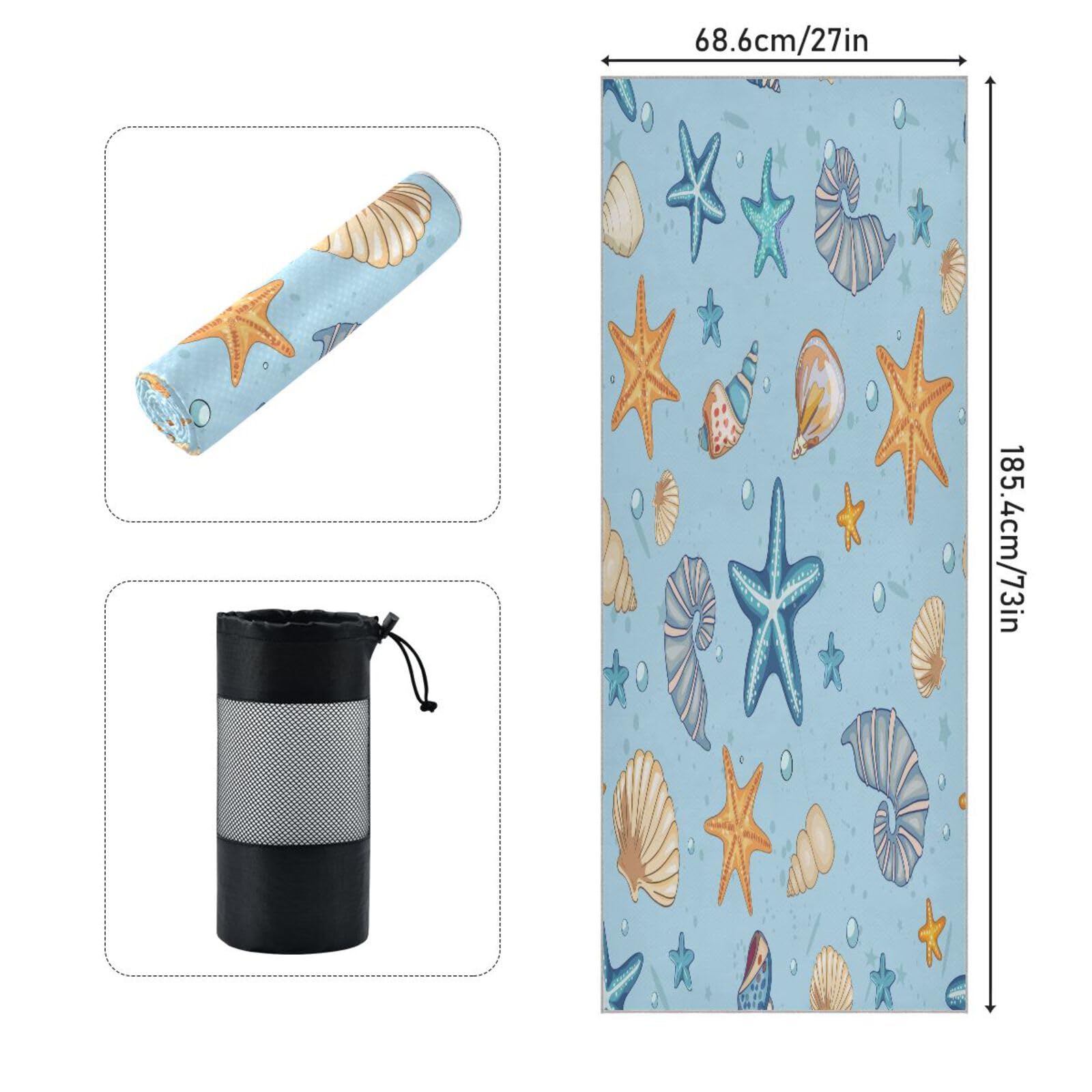 pnyoin Yoga Towel Fish Anchor Octopuses Hot Yoga Mat Towel with Grip Dots Sweat Absorbent Non-Slip for Hot Yoga, 24