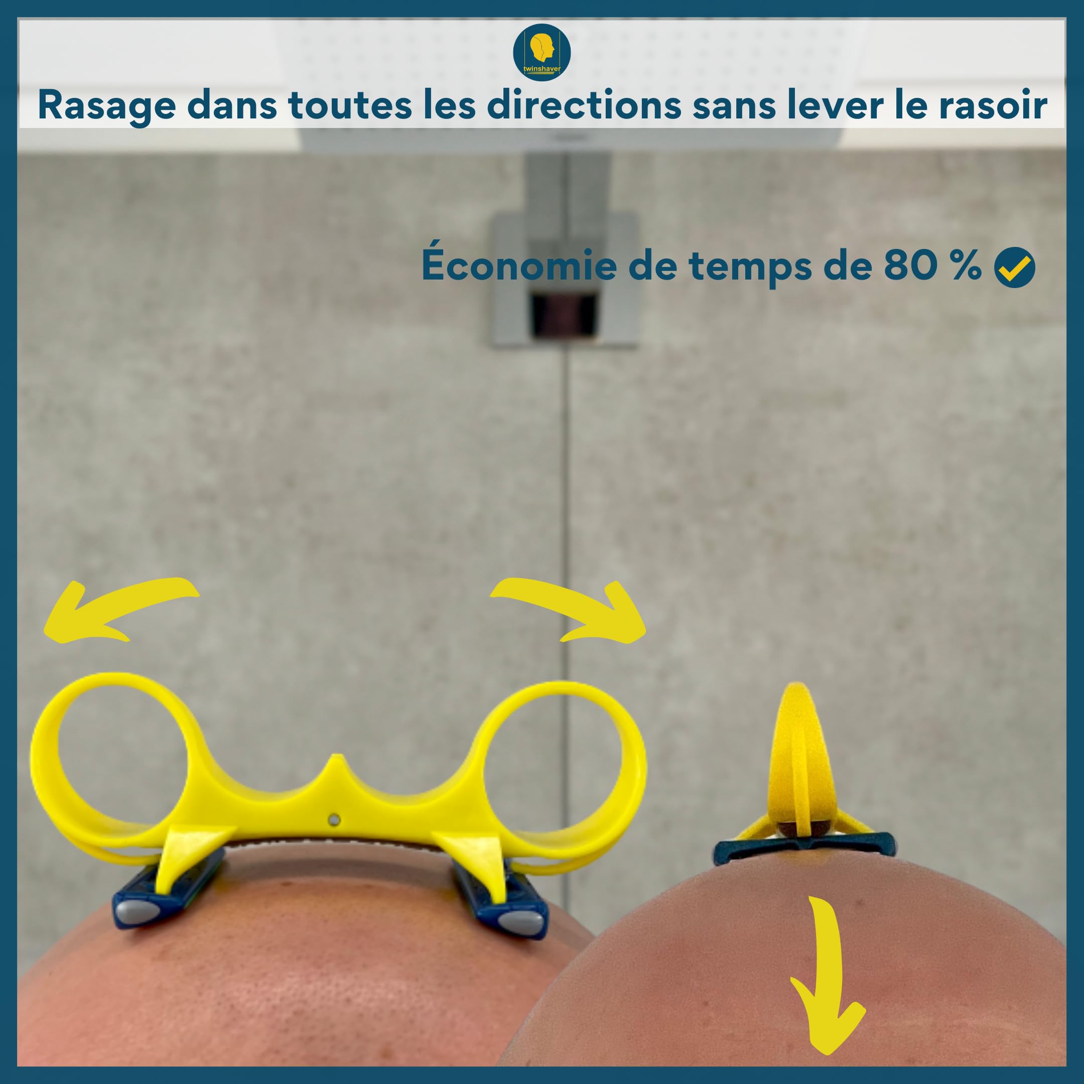 twinshaver rasoir pour crâne chauve + 4 lames de rechange, protection contre les coupures et 80% de gain de temps, corps & tête, rasoir sur zone humide (0mm) pour hommes et femmes (jaune)