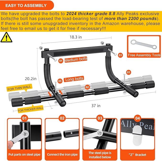 Overall, the Ally Peaks Pull Up Bar for Doorway is a durable and versatile fitness tool that is ideal for individuals looking to enhance their upper body strength and overall fitness. With its easy installation and multiple grip options, this pull up bar offers a convenient way to incorporate effective bodyweight exercises into your routine, helping you achieve your fitness goals from the comfort of your home gym. Description by ChatGPT.