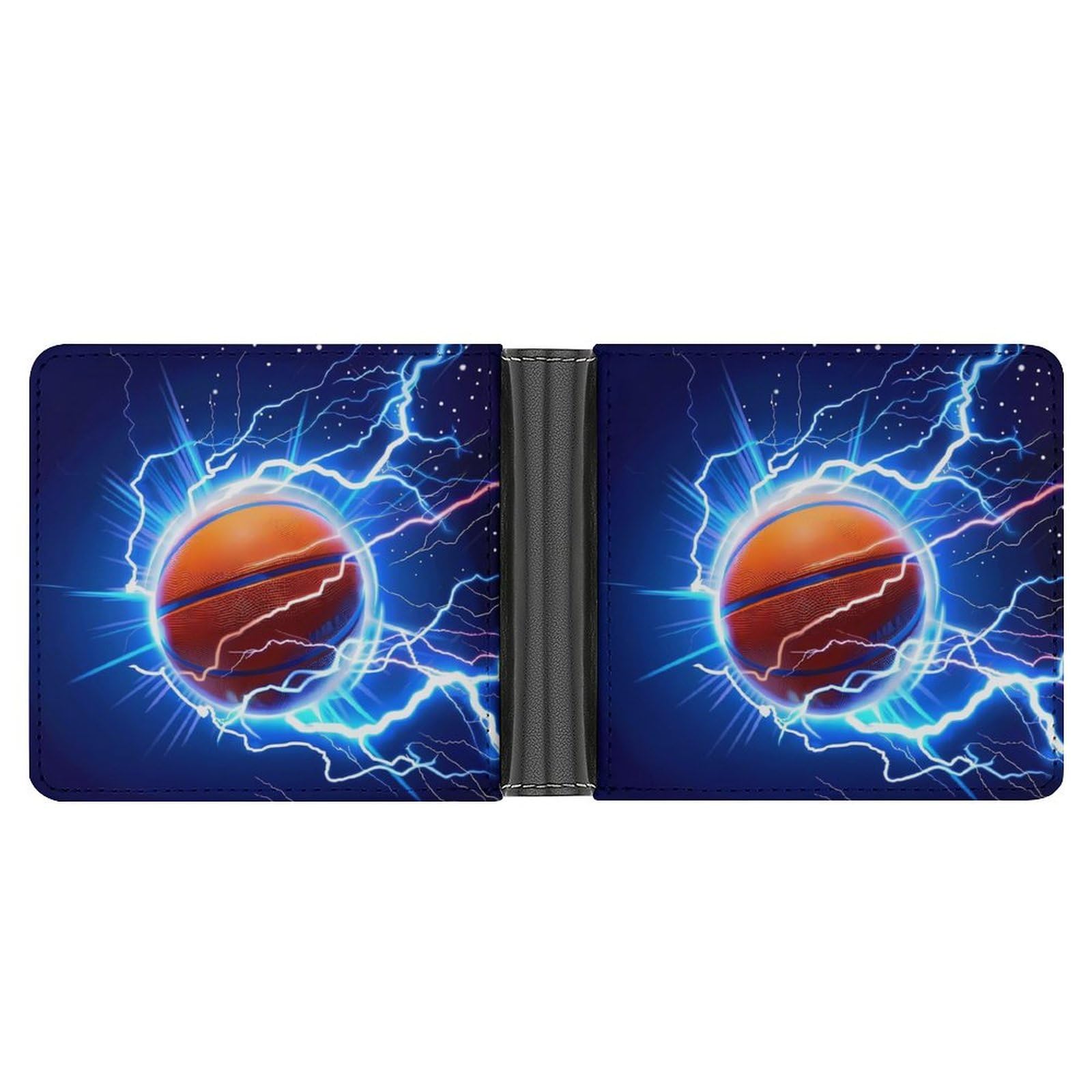 Basketball Thunder Funny Men's Slim Bifold Wallet with Multiple Card Slots Front Pocket Purse