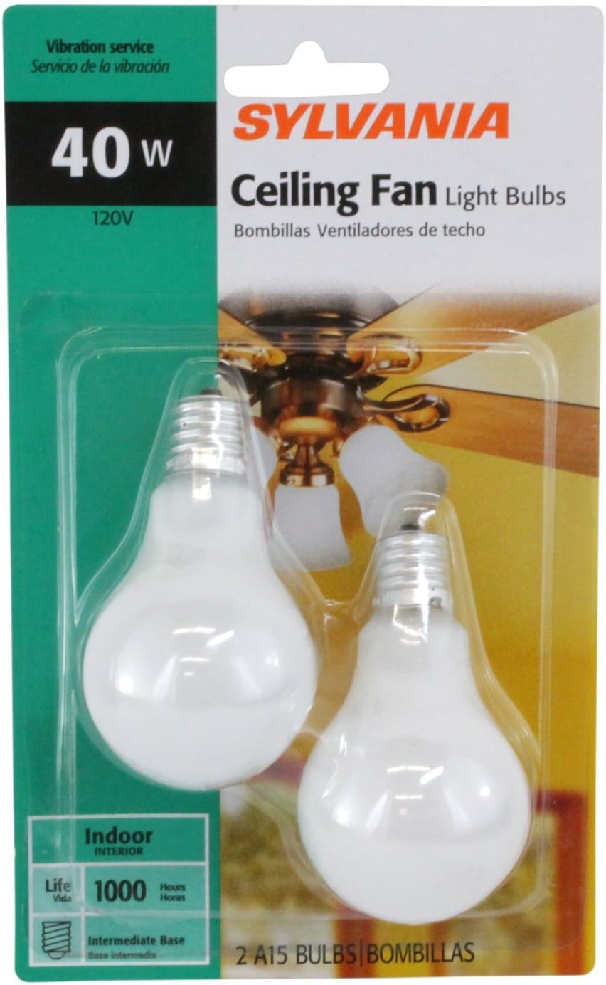 SYLVANIA 40-Watt A15 -White- Ceiling Fan Bulbs - Intermdiate Base 2-Pack X22078