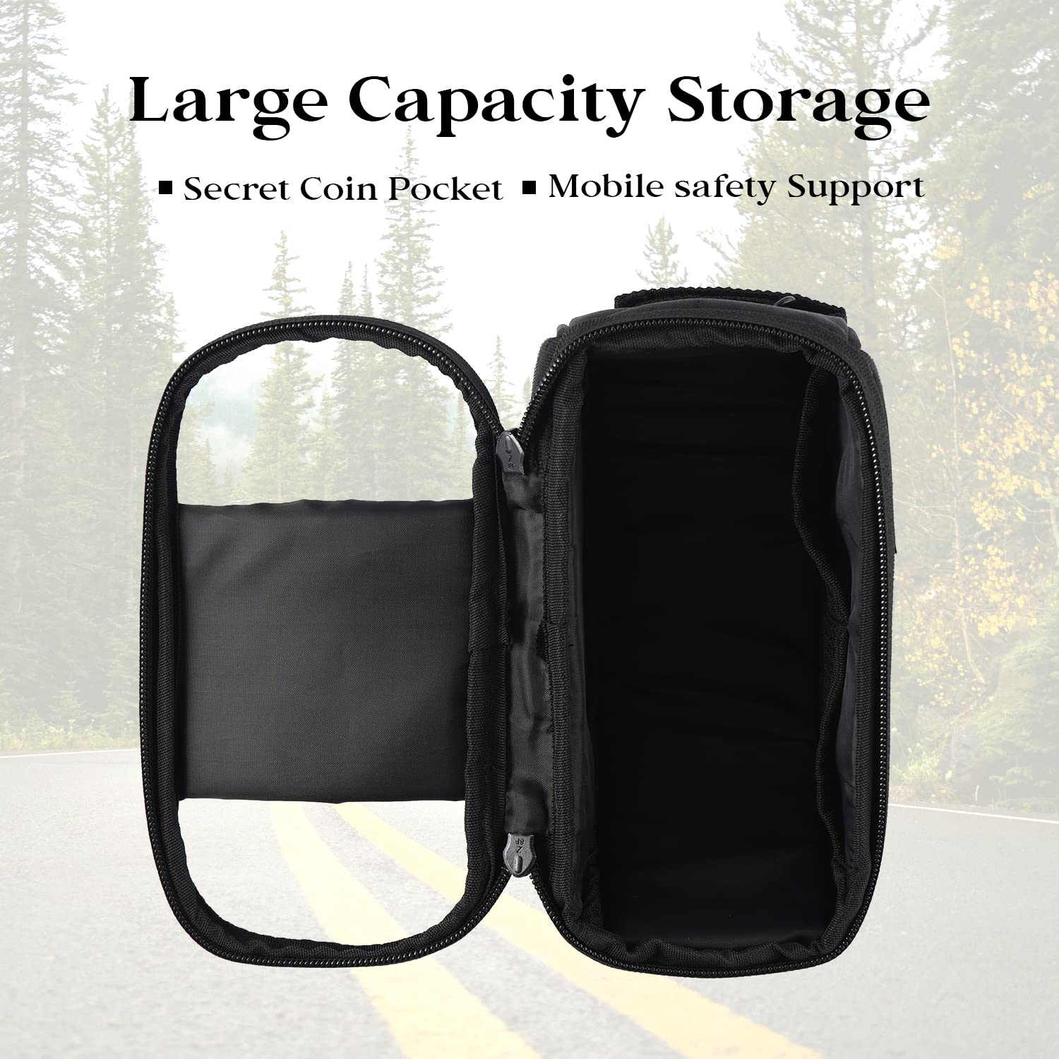 Yumin Polyester Bicycle Front Frame Tube Bag Pouch with Water Resistant Cycle Mobile Holder Bag with Touch Screen Up to 8 inch Phone Reflective Visor -Black 3