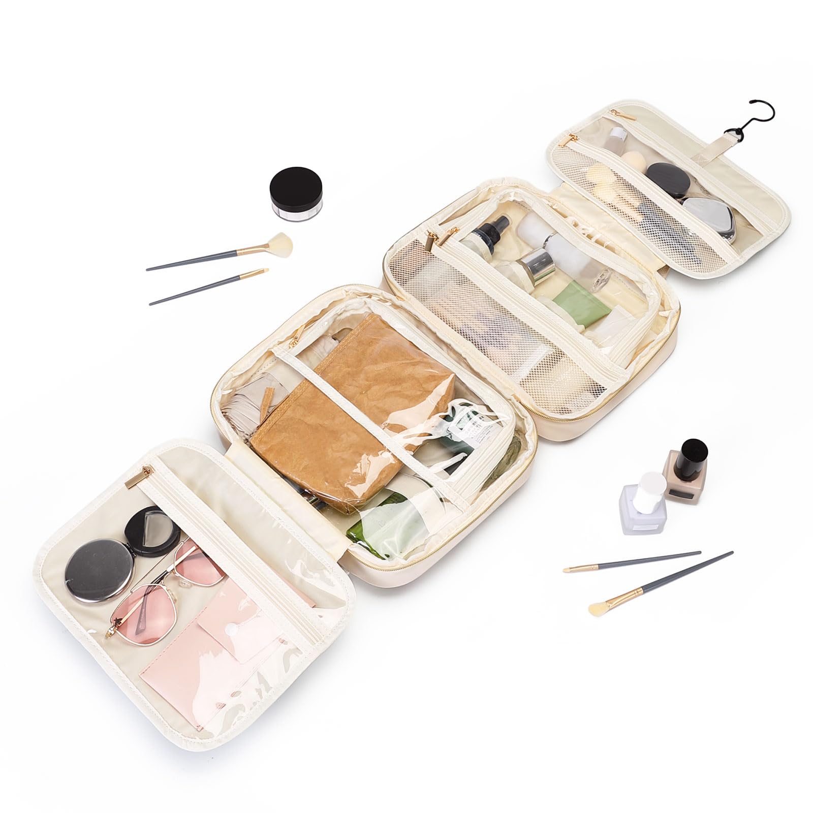 MDODO Neceser de Viaje para Maquillaje de Mujer, Organizador Colgante de Maquillaje Cosmético Bolsa de Maquillaje Negra, Beige, Estilo