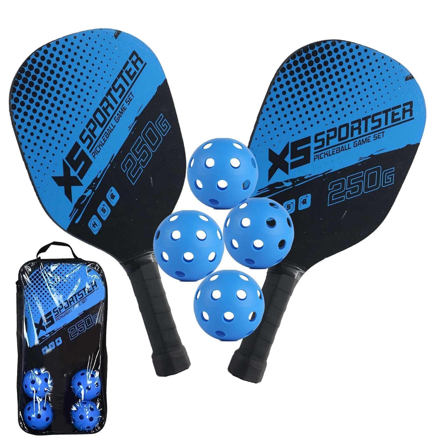 arrowmax wooden pickleball paddle set for kids – 2 junior rackets, 4 pickleballs & carry bag – lightweight wood kids pickle ball set in india (blue)