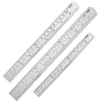 JONMON Metal Ruler Set - 6,8,12 Inch Stainless Steel Double Side Straight Edge Centimeter Inch Scale Metric Construction Rulers Kit Precision Measuring Drawing Tool for School, Office, Home