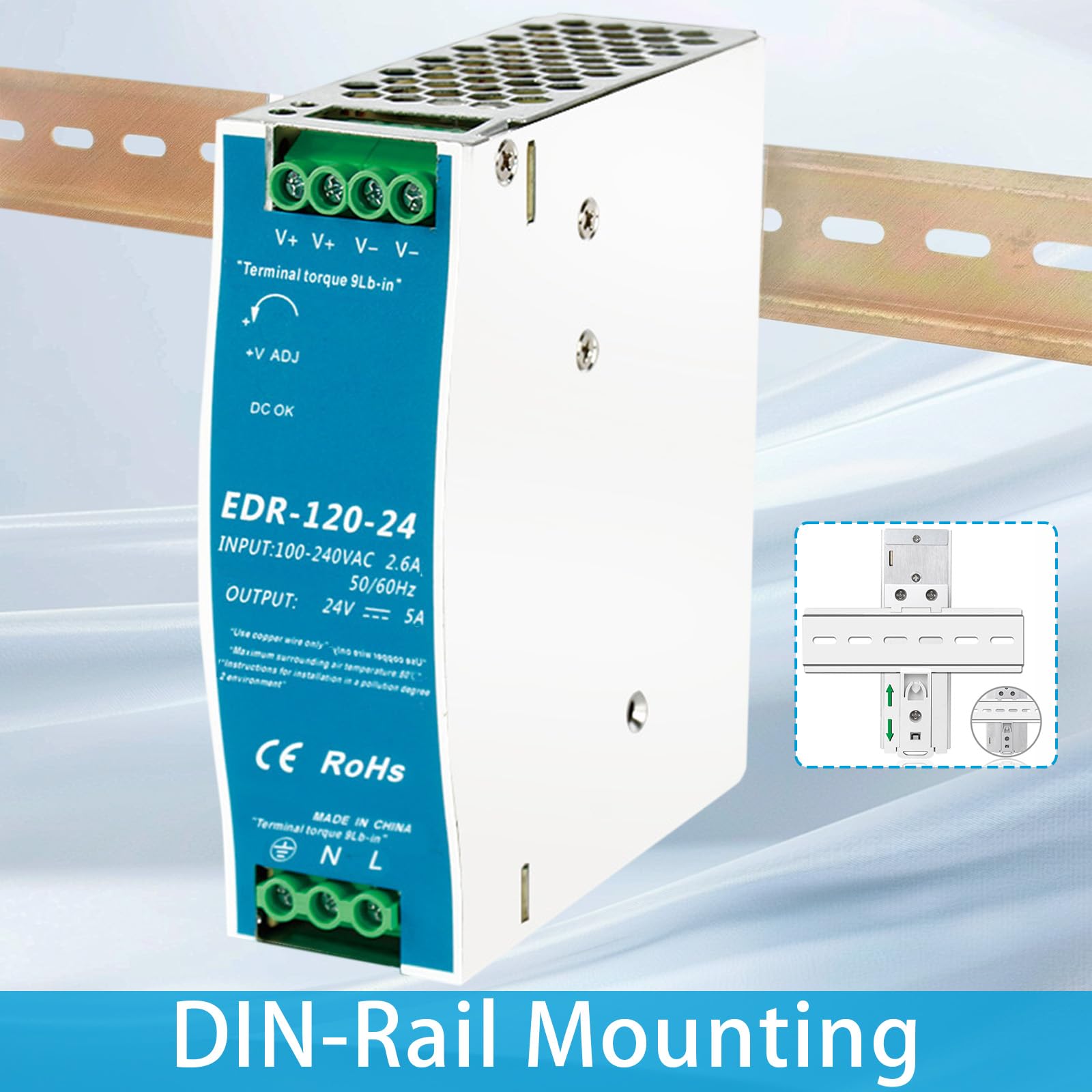Alimentation Rail Din 24 V, 240 W 10 A Ca Entrée 100-220 V Sortie CC Alimentation à Découpage Industrielle avec Fonctions De Protection Modèle Ndr-240w-24