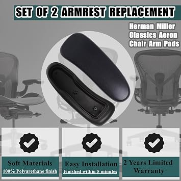 Chair Armrest Replacement, Arm Pad Caps Replacement for Herman Miller Classic Aeron Chair Graphite Black 1 Pair