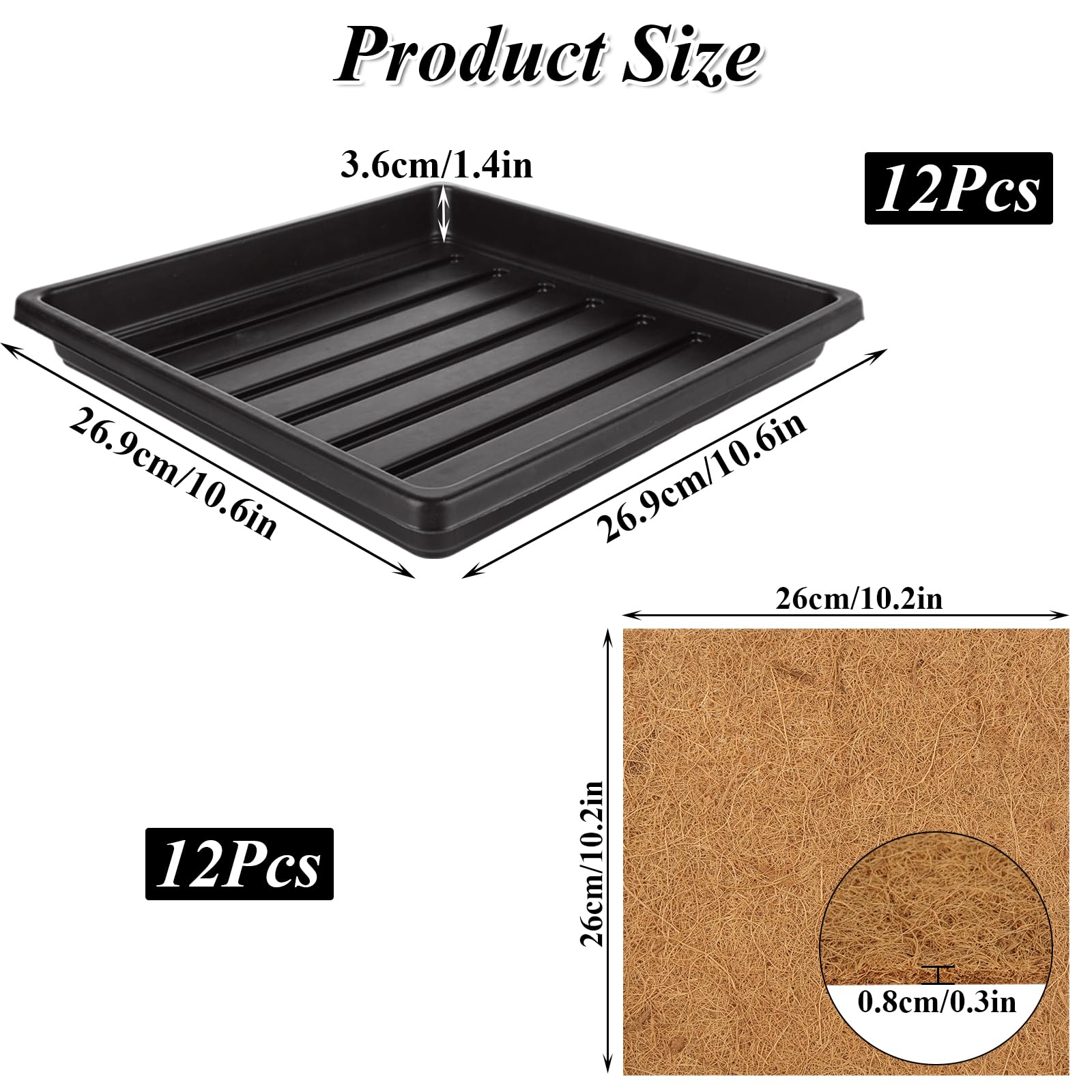 Set di 12 tappetini per la coltivazione di microgreens con vassoio, 25,4 x 25,4 cm, vassoi quadrati per la coltivazione di semi di micro verdi, kit di coltivazione di erbe aromatiche con