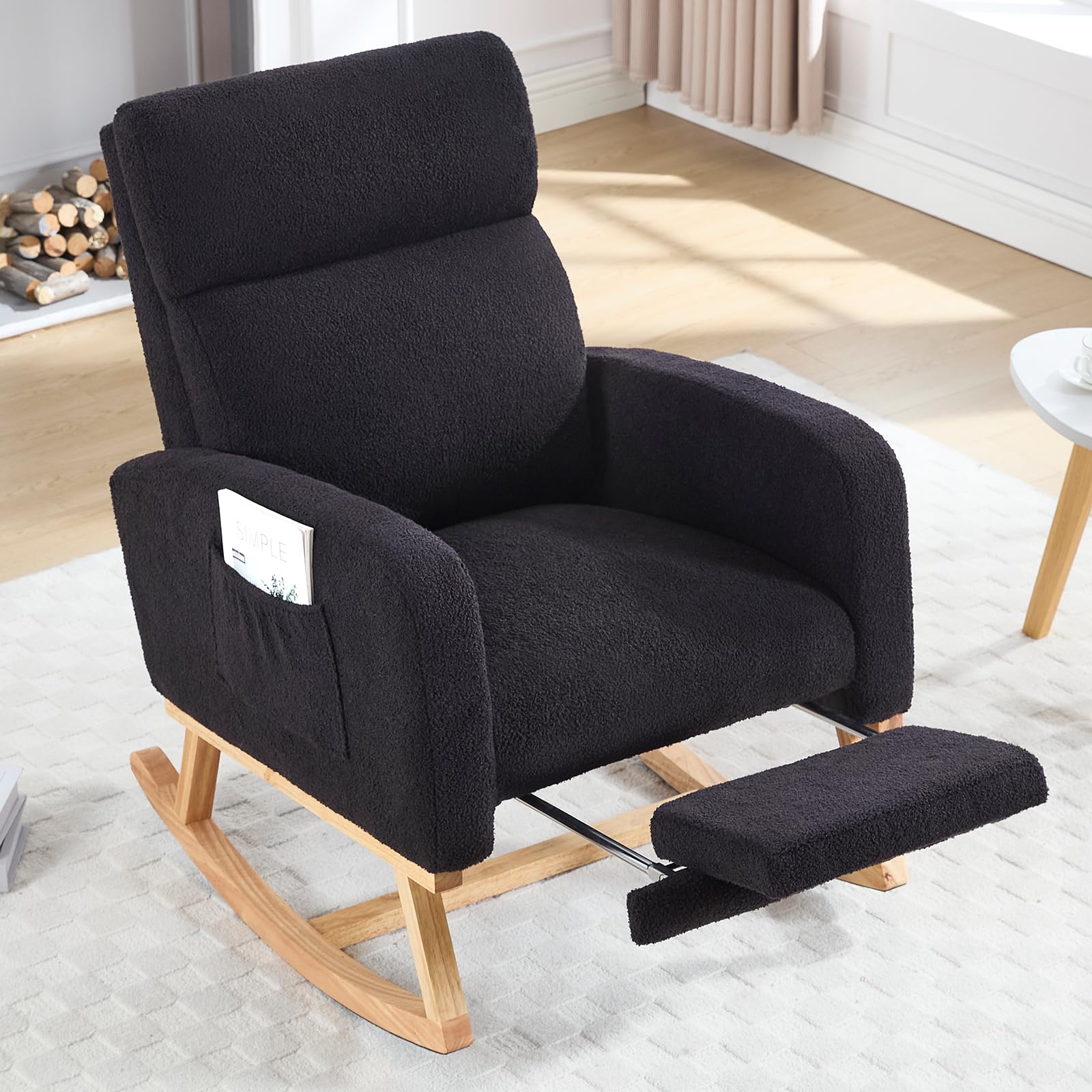 Rocking Chair Nursery, Nursing Rocking Chairs with Foot Rest for Mom Nursery, Rocker Glider Chair with High Backrest for Living Room, Bedroom, Black