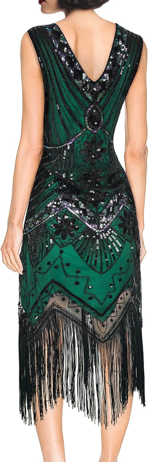 Women's 1920s Flapper Dress Vintage Lace Fringed Gatsby Cocktail Dress with 20s Accessories Set - Image 5