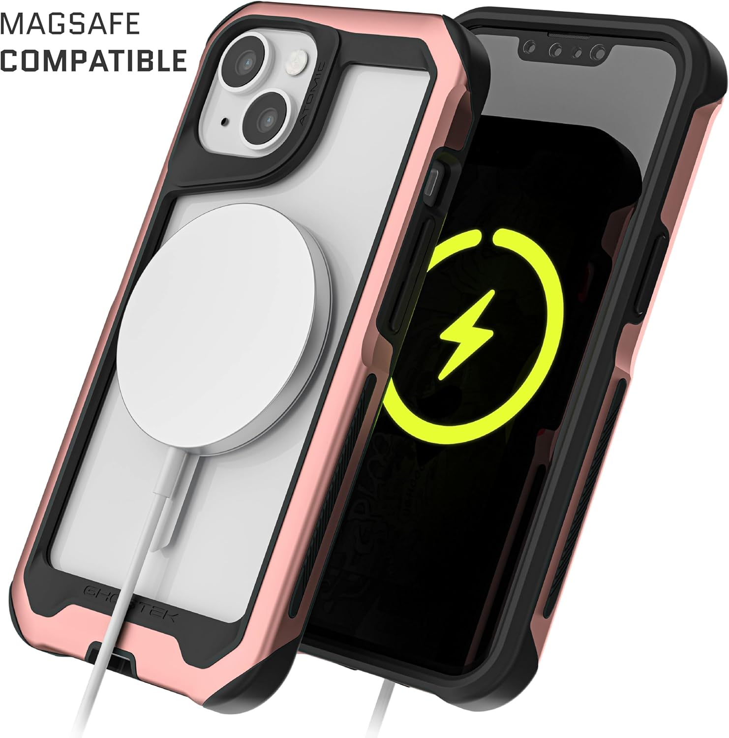 Ghostek Atomic Slim iPhone 14 Case for Women with MagSafe and Pink Aluminum Bumper Cute Girly Premium Phone Covers Wireless Charging Compatible Designed for 2022 Apple iPhone 14 (6.1 inch) (Pink)