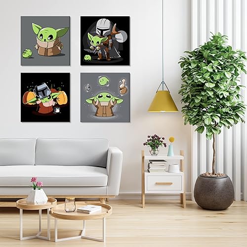 Miniatura 3 de NAIMOER Paquete de 4 pinturas por números para niños, lienzo enmarcado para adultos y niños, pintura Yoda por números para niños de 8 a 12 años,