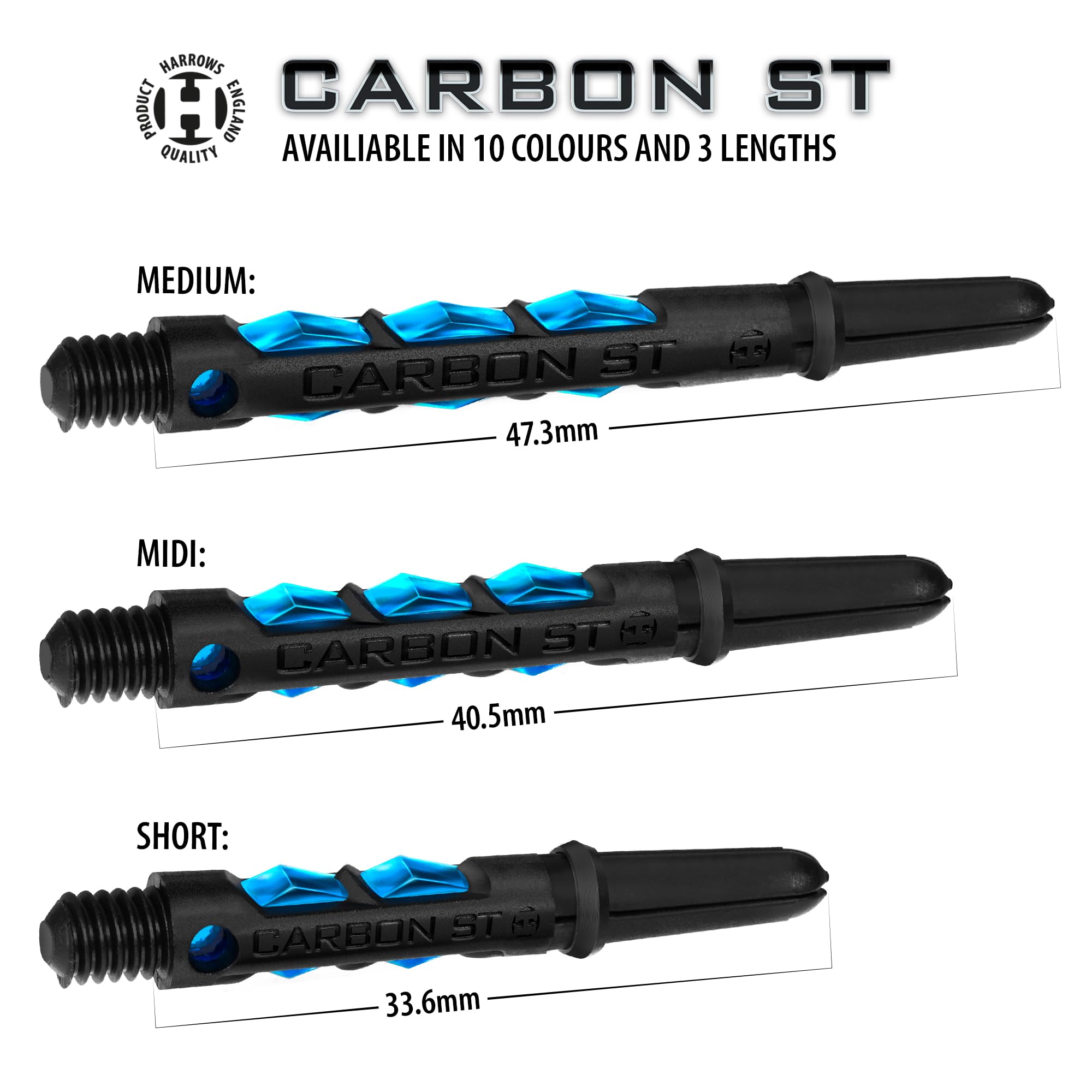 Tiges De Fléchettes Harrows Carbone - Lot De 9 - 3 Tailles (Court, Midi, Moyen) - Composite Carbone