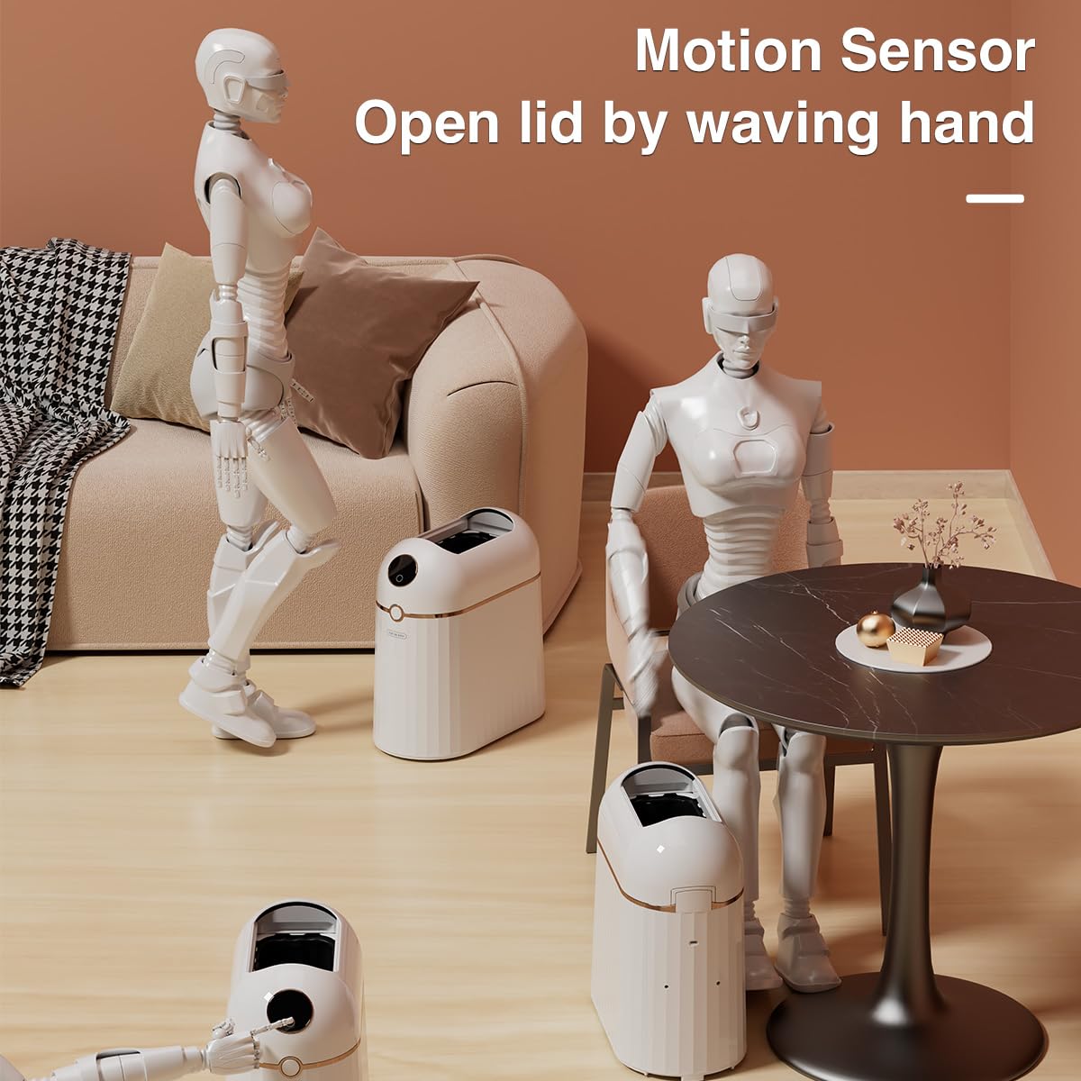 Automatischer berührungsloser Badezimmer-Mülleimer, automatisches Absacken und Versiegeln, intelligenter Bewegungsmelder-Mülleimer mit Deckel, 2,7 Gallonen, wasserdicht, kleiner