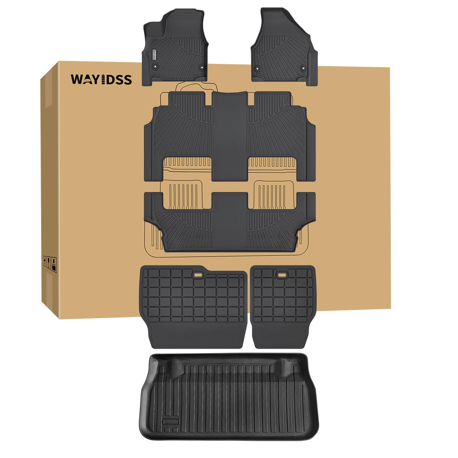 All-Weather Floor Mats For 2017-2025 Chrysler Pacifica | 7 & 8 Passenger, Includes Trunk & Backrest Mats, TPE Material