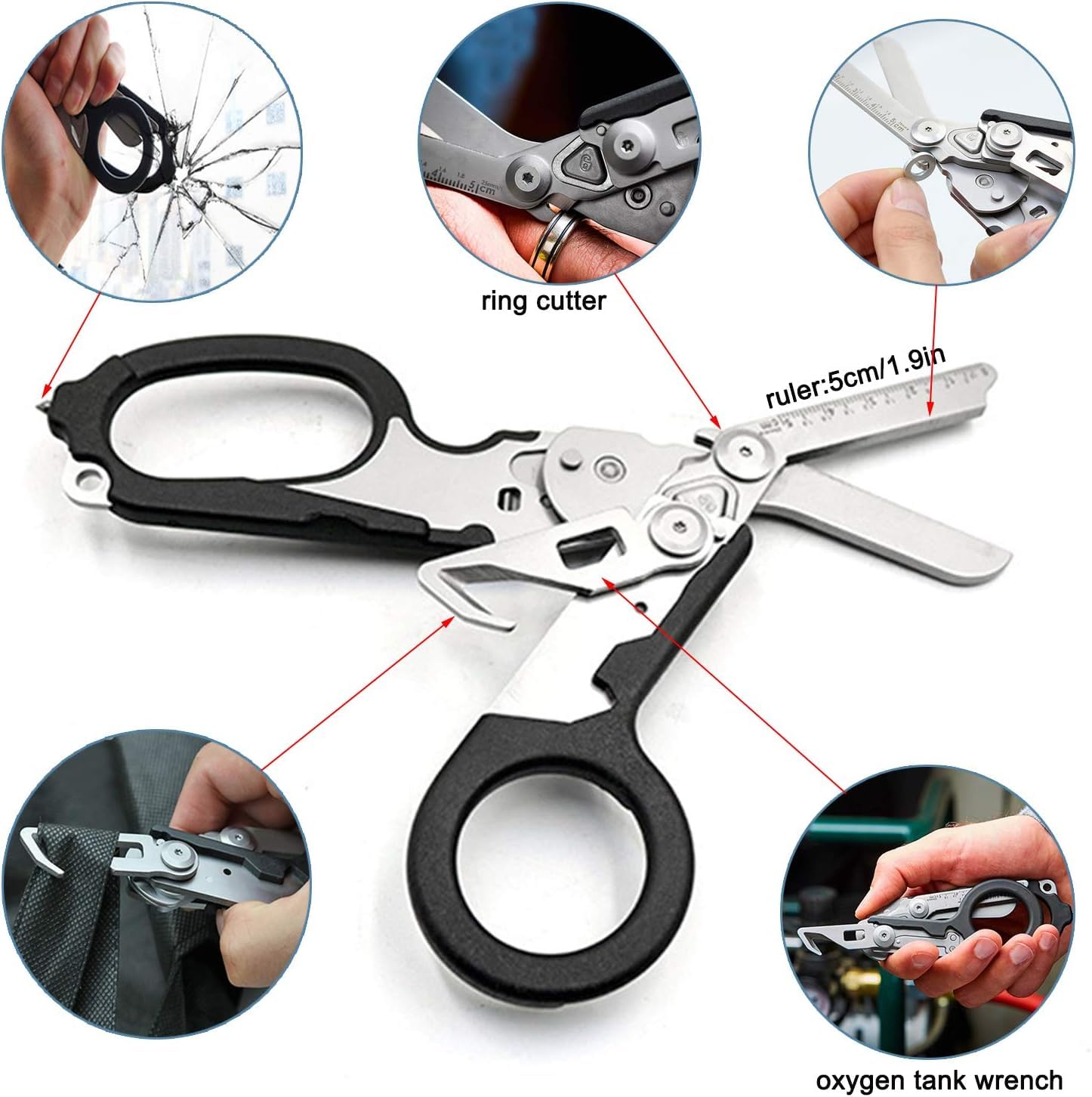 Pinze pieghevoli 6 in 1, in acciaio legato, argento, 20,8 x 9,9 cm, 300 g, multiuso, portatili, forbici di emergenza per sopravvivenza all'aperto, casa