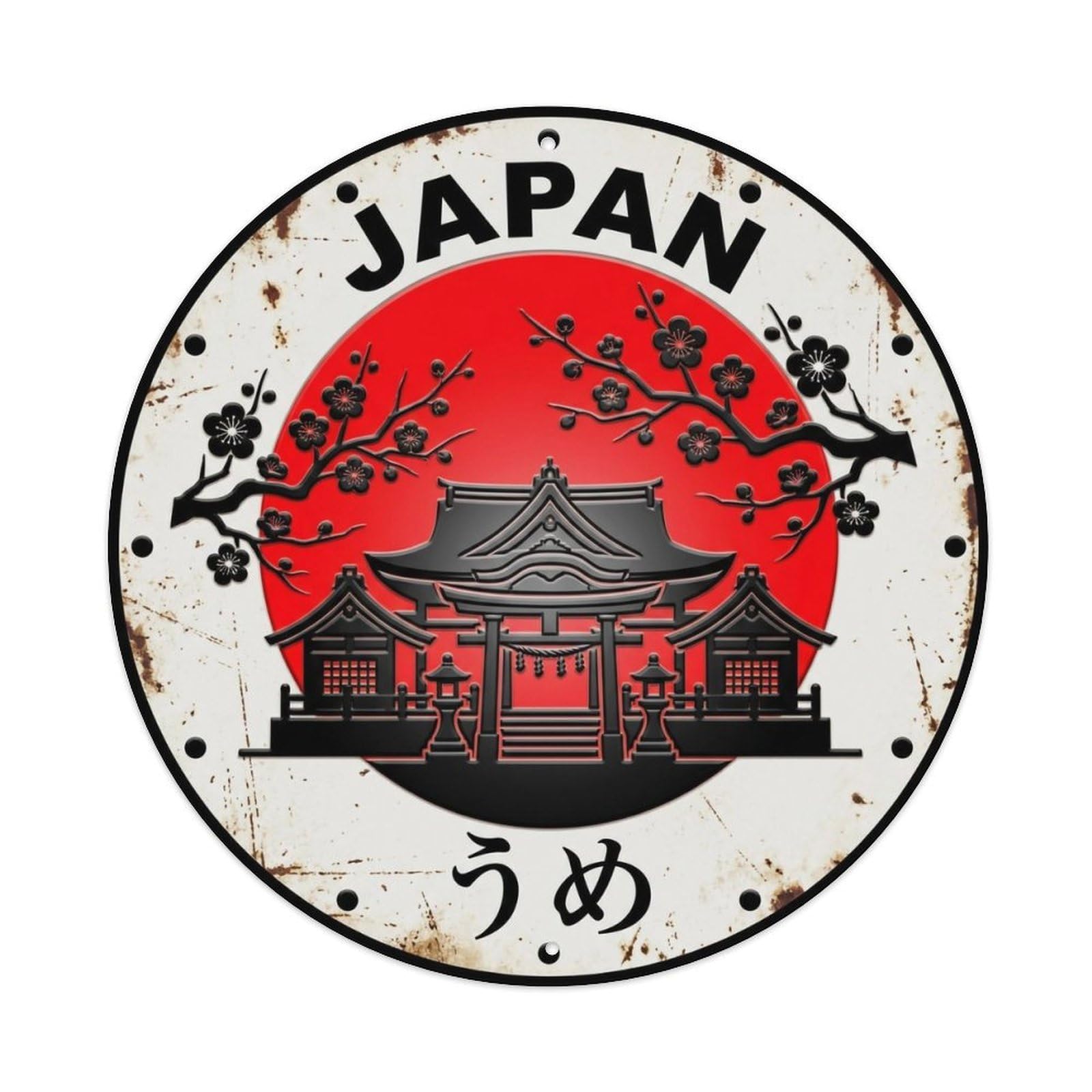 Yrnq 8X8inch Vintage Style Shrine Plum Japan Sacred Blossom Historic Metal Tin Sign