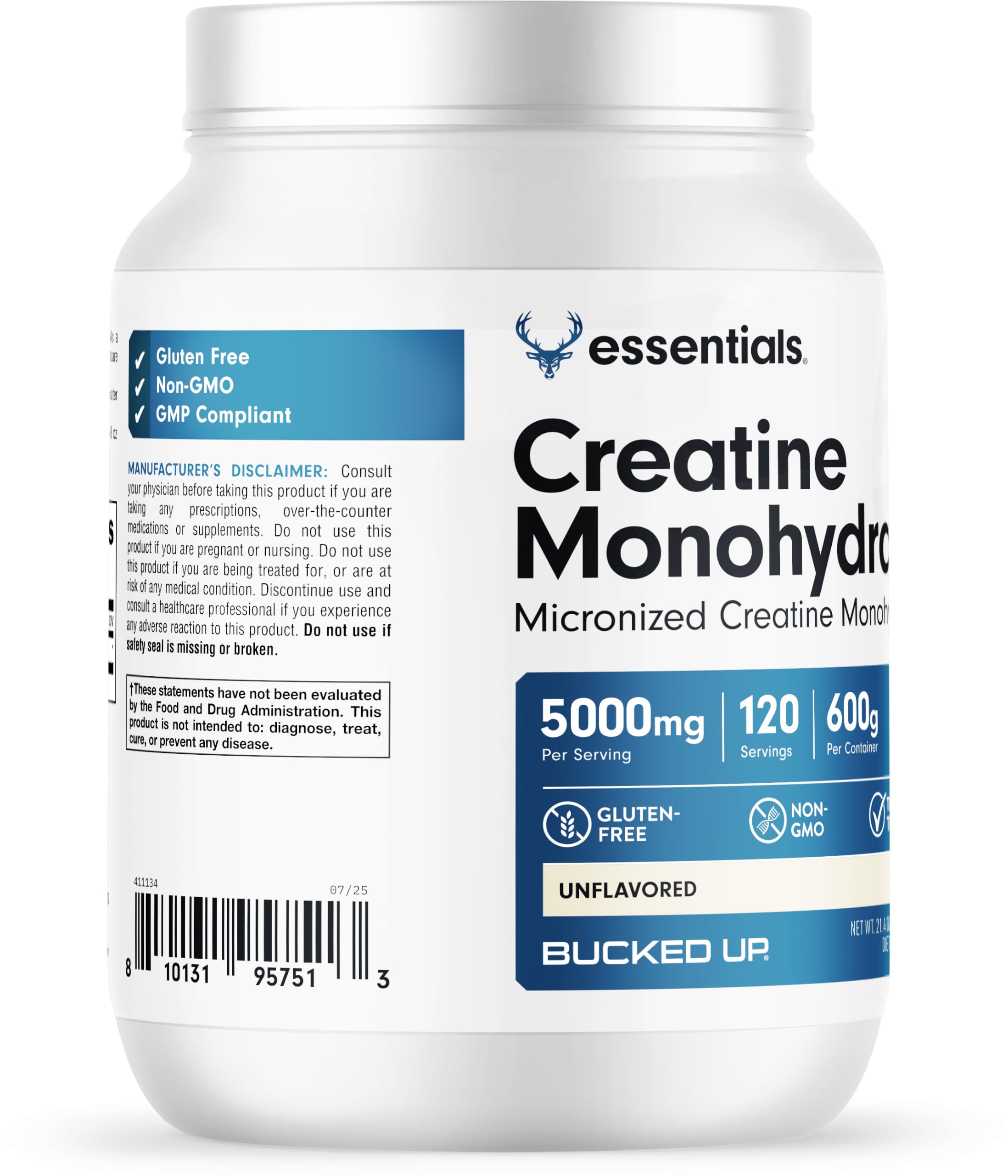 Bucked Up Pure Micronized Creatine Monohydrate for Women and Men - Easy to Mix and Unflavored - 5G Per Serving - 120 Servings - 600 Grams Per Container — Amazon image 8