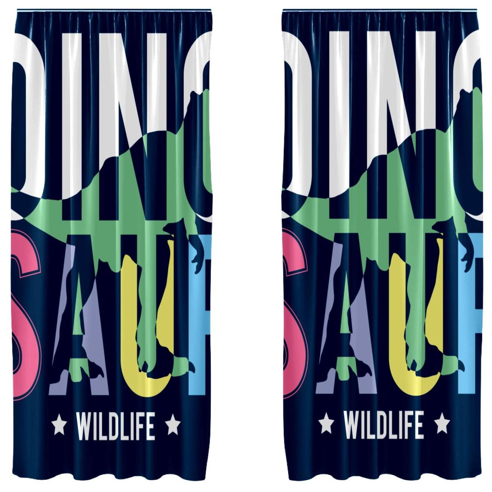 Rideaux dinosaure bleu marine 139x213cm habillage fenêtre voilage léger passe-tringle