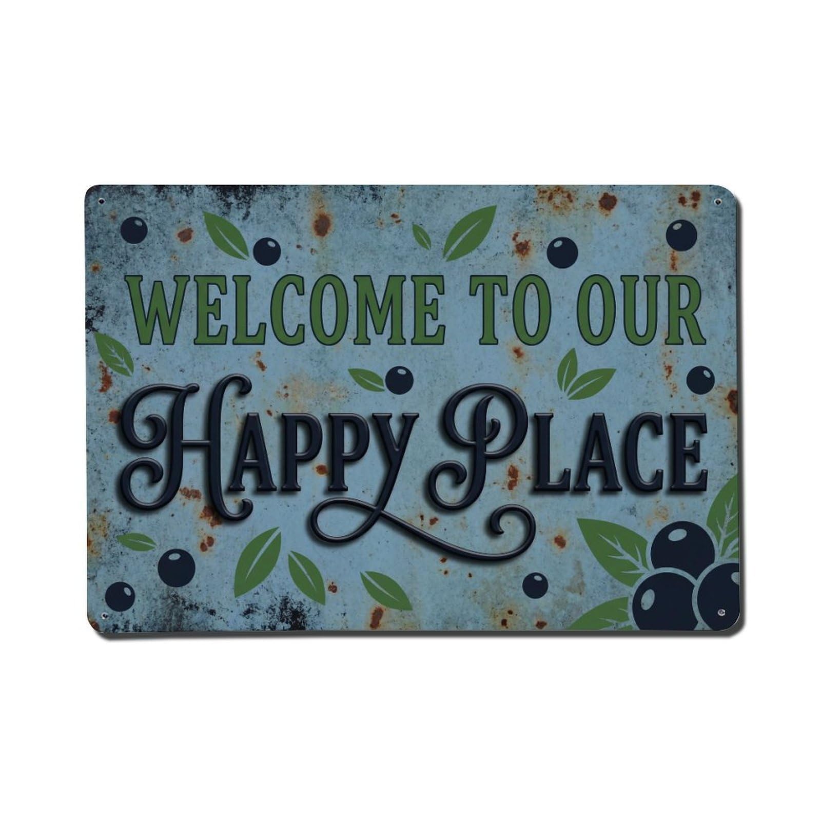 Welcome To Our Happy Place Nannyberry Garden Metal Tin Sign Plaque Wall Decor for Cafe, Club Bar, Office, Home Garden Metal Poster 8x12Inch