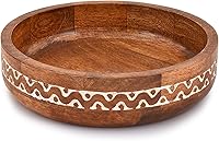 Samhita Handcrafted Mango Wood 10" Round Decorative Bowl - Rustic Table Centerpiece for Home, Party, Wedding Decor