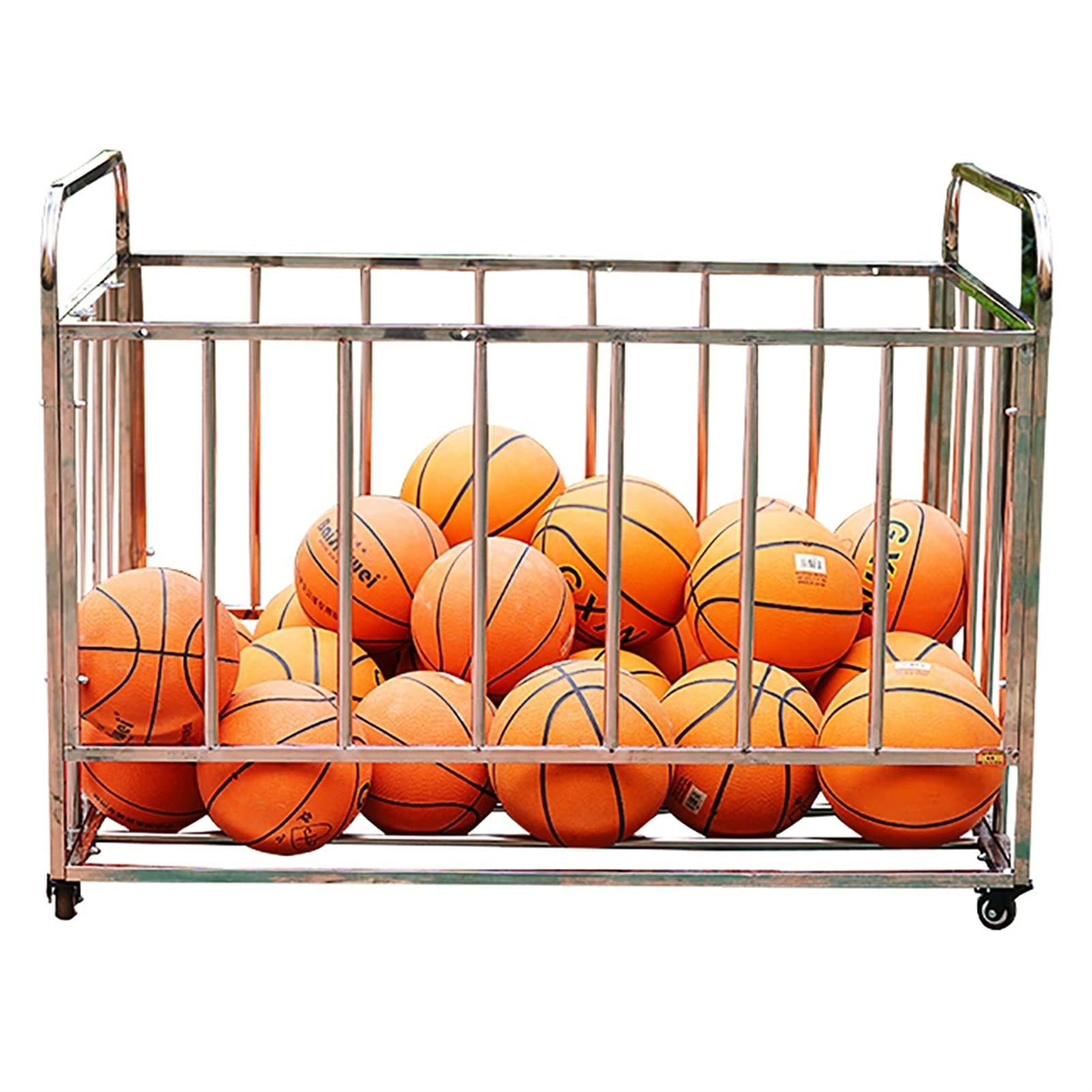 Gabbia per Palline Scuola Grande con Ruote e Maniglia, Carrello portaoggetti per Palline con Maniglia, Organizer per Attrezzature Sportive da Garage per Basket Calcio, Acciaio Inossidabile (Dimensio