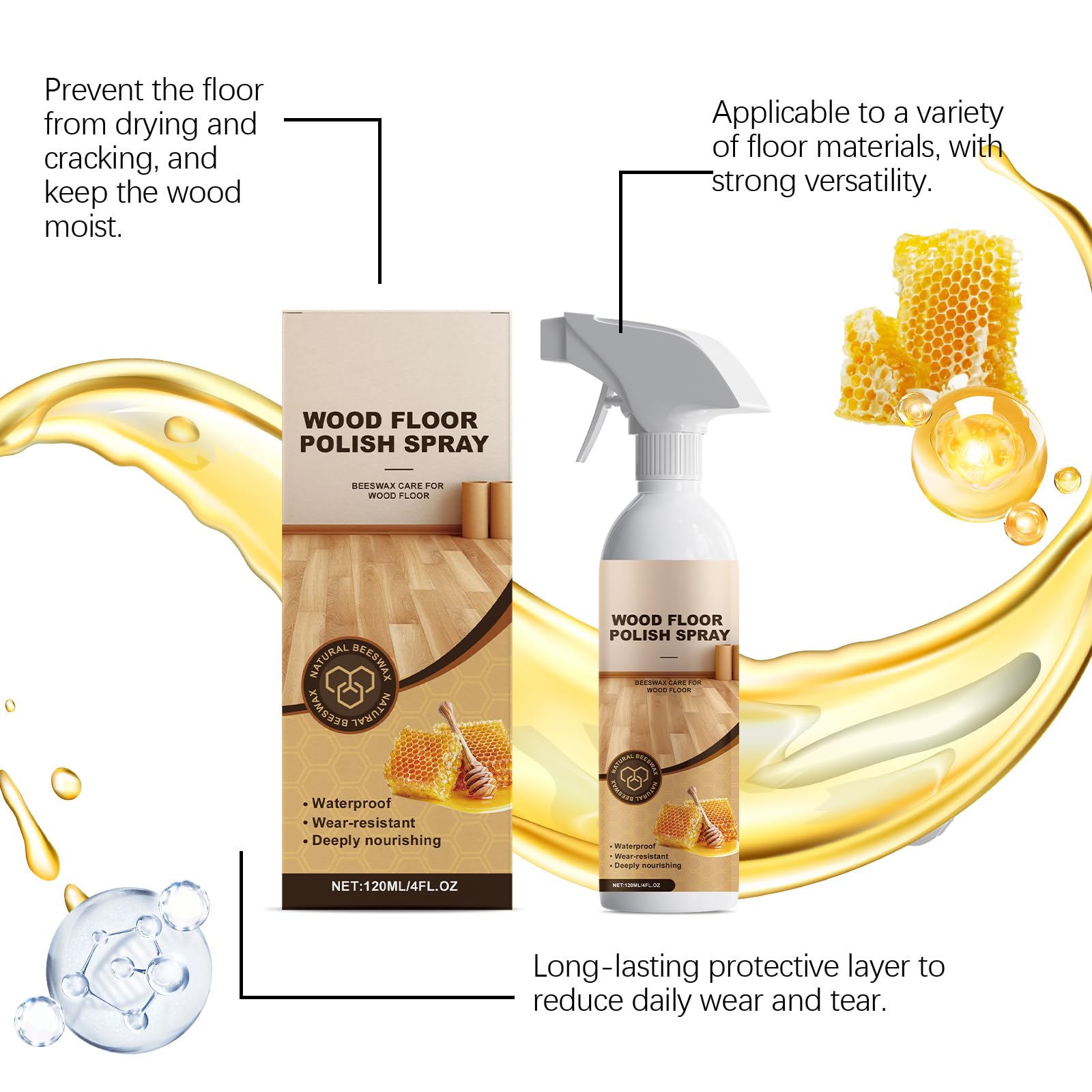 Holzboden-Restaurator, High-Solids Wood Floor Cleaner Polierspray, füllt Kratzer, glänzt und schützt Böden, schnell trocknende Schutzbehandlung für Hartholz-Laminat-Vinyl-Bambusböden (5PCS)