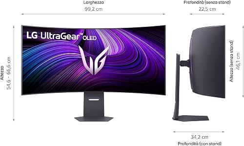 LG UltraGear OLED 45GX950A Monitor Gaming 45" 5K2K (5120x2160), 21:9 Curvo, 165Hz, Dual Mode, 0,03ms (GtG), Speaker Stereo 10W, G-Sync, FreeSync Premium Pro, HDMI 2.1, DisplayPort 2.1, USB-C, Nero - 12