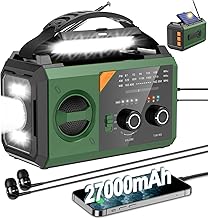 27000mAh Notfallradio mit Kurbel,Solar,Batterie und USB Betriebene,Tragbar AM/FM Wetter Radio mit Bluetooth/Kopfhöreranschluss/Leseleuchte/Taschenlampe/Kompass/SOS Alarm für Camping Outdoor
