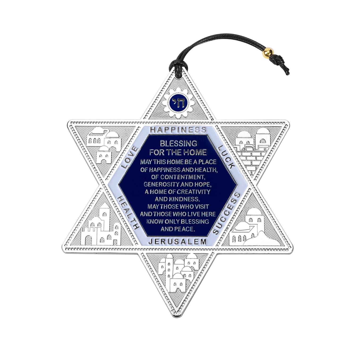 Hamsa Mano Di Fatima Amuleto Parete, Blu/Bianco Con Benedizione In Inglese, Portafortuna Per Casa