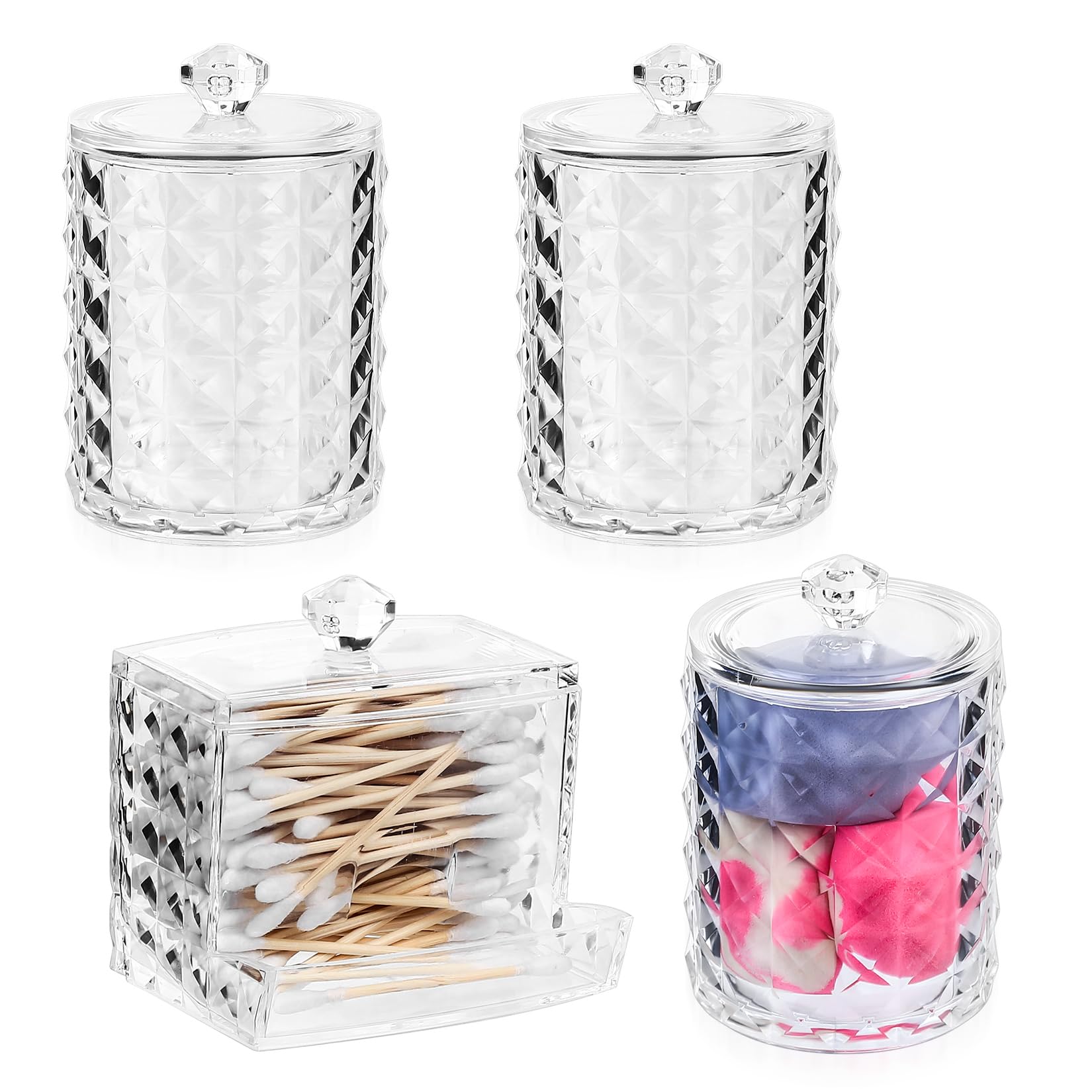 4 x Dispensador Discos Desmaquillantes, Soportes Contenedor de Hisopos de Algodón, Caja Organizador Baño, Caja Contenedor de Almohadillas de Algodón,con Tapas para Discos Bola de Algodón Cosmeticos
