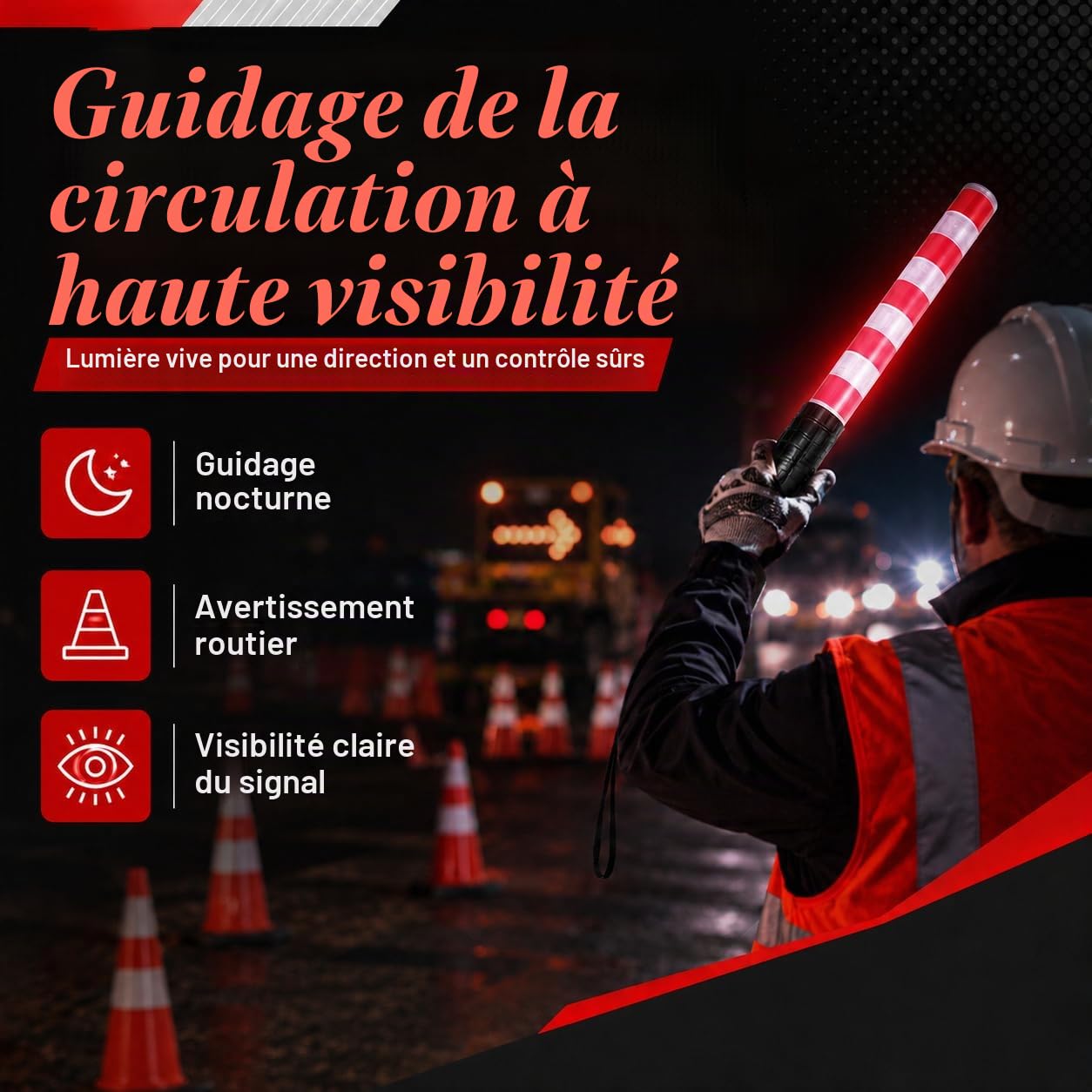 Bâton de Circulation Clignotant LED, 30cm Bâton Lumineux de Signalisation, Baguette Trafic Signal, pour Contrôle de Circulation, Signalisation Routière, Concert