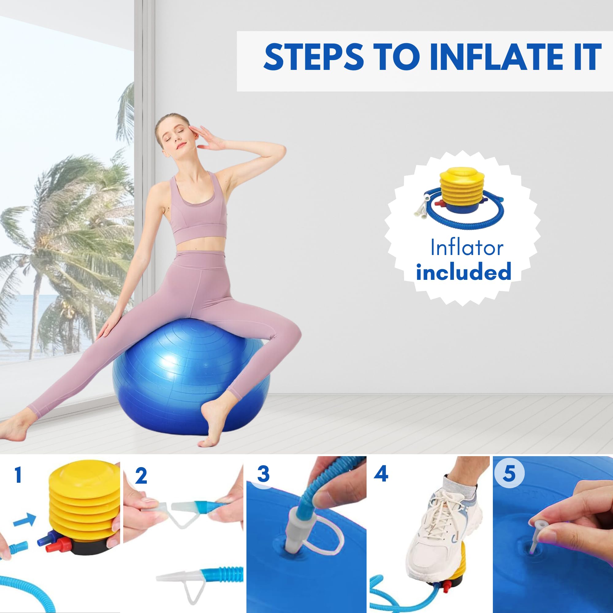 MAGIC SELECT Palla da Yoga 55 cm. Palla da Pilates in PVC Antiscivolo,Fitness, Fitball Resistente per Donne Incinte per Stretching, Equilibrio,Rilassamento con Gonfiatore Incluso.