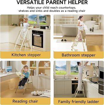 UNICOO Foldable Toddler Tower, 2-Step Kids Step Stool with Safety Rail, Compact Folding Toddler Standing Stool for Kitchen, Bathroom and Home, Step Ladder for Toddlers and Adults