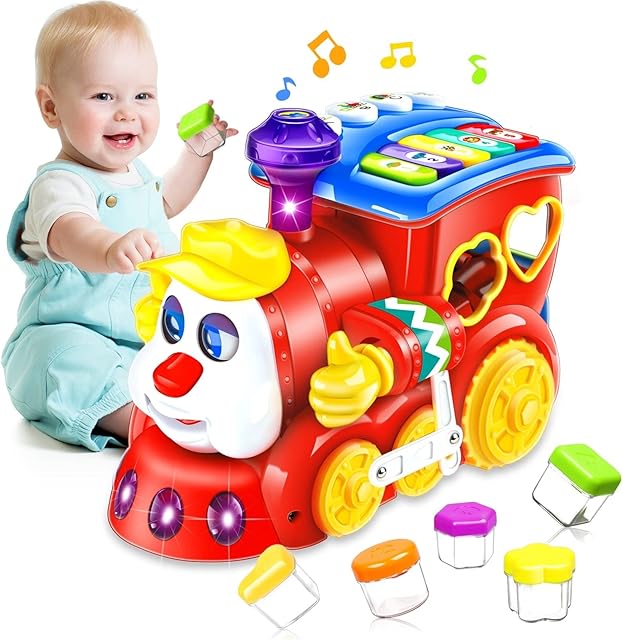 Baby Toys for 1 Year Old Boys Girls Train Crawling Baby Toys 6 12 18 Months Learning Educational Infant Toys with Light/Block/Music for Toddler Kids 1st Birthday Gifts Age 1-3 Years Christmas