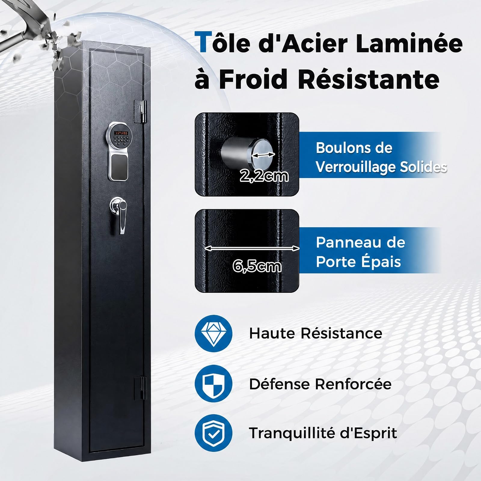 COSTWAY Armoire à Armes pour 8 Fusils, Coffre-Fort 2 Façons de Verrouillage | par Clavier Numérique et Clés, Fonction d'Alerte, Armoire à 8 Fusils, pour Fusils et Pistolets Domestiques, 25 x 22 x 132 cm