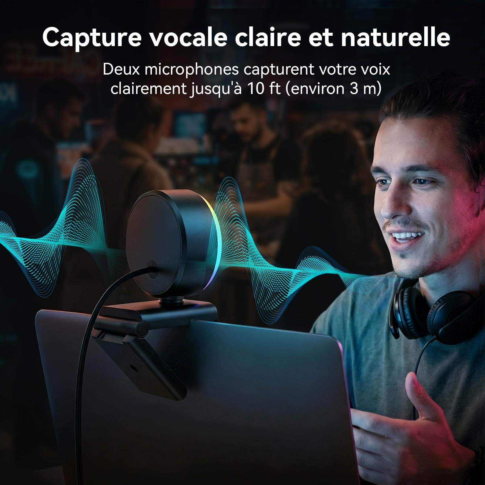eMeet Webcam 4K S600L, 4 Modes d'éclairage, Effet Arc-en-Ciel, Capteur 1/2", Imagerie IA, PDAF 0,2 s, 2 Microphones, Molette de Réglage, Webcam 4K avec Lumière pour OBS/Twitch/Youtube/Zoom/PC/Mac