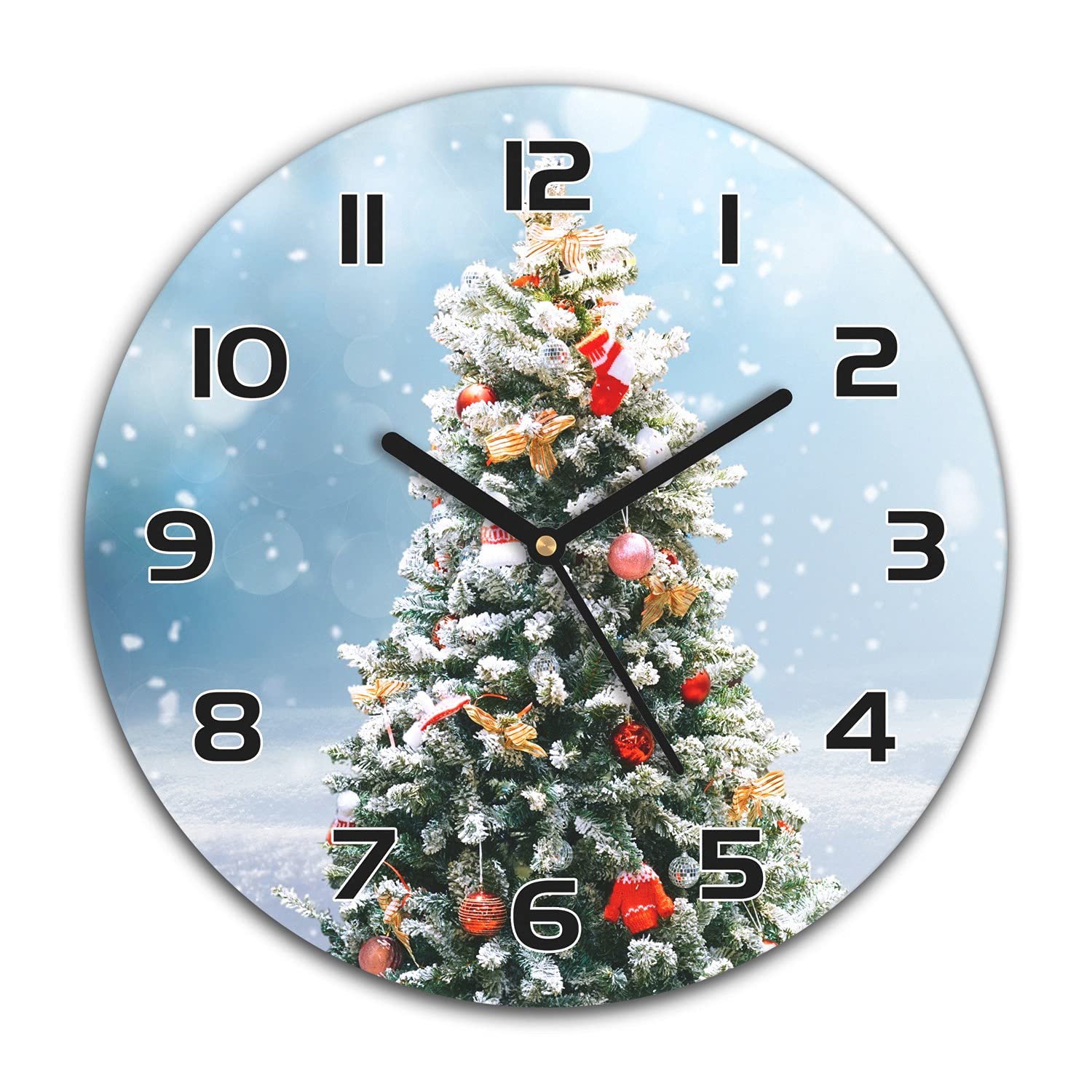 Horloge murale Noël cuisine moderne en verre silencieuse 30 cm arbre de neige winter